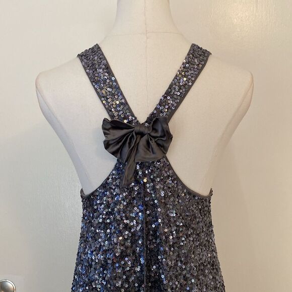 Alice + Olivia Silk Gray Blue Sequin A-line Shift Tank Mini Dress Size Small - Picture 7 of 13